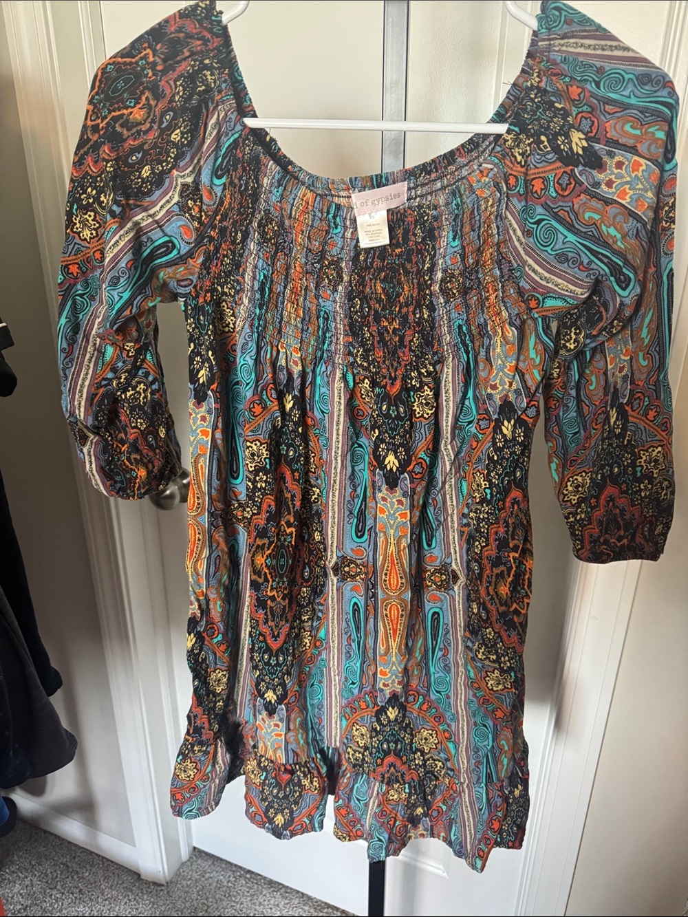 Apt. 9 Teal Orange and Black Paisley Off-Shoulder Tunic